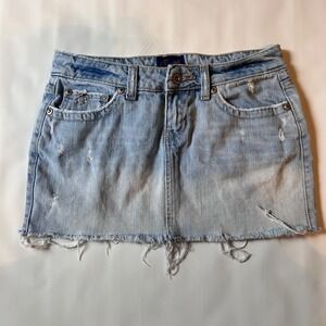 Y2K Aeropostale Denim Mini Skirt Size 1/2 Light Wash Distressed